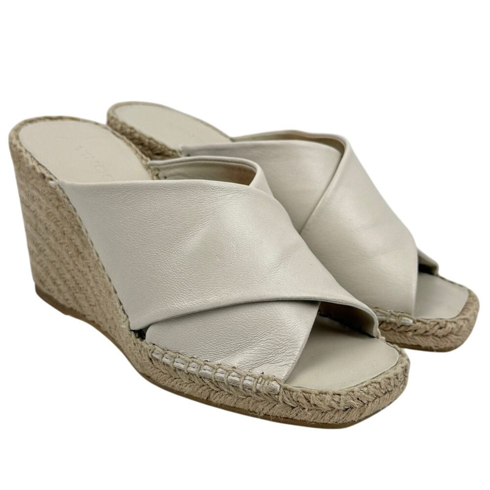 Vince Leather Espadrille Wedge 'Gaelan' Square Toe Sandals Ivory Made in Spain